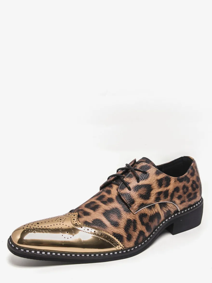 Chaussures habillées pour hommes patchwork léopard à lacets