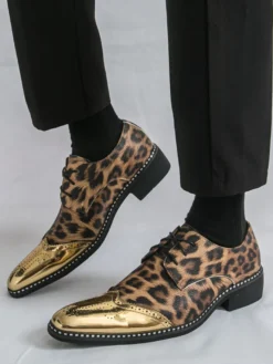 Chaussures habillées pour hommes patchwork léopard à lacets