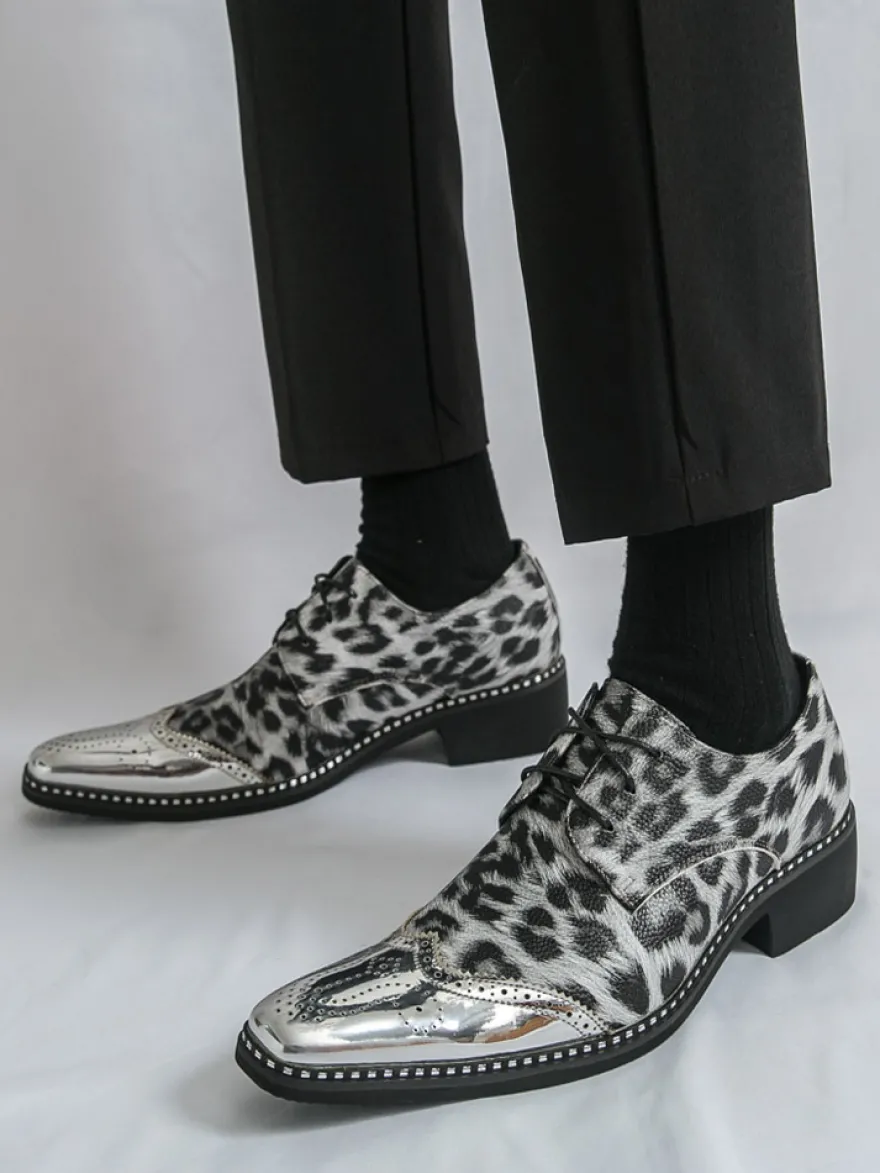 Chaussures habillées pour hommes patchwork léopard à lacets