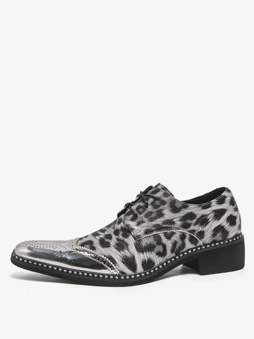 Chaussures habillées pour hommes patchwork léopard à lacets