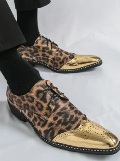 Chaussures habillées pour hommes patchwork léopard à lacets