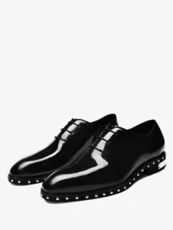 Chaussures habillées pour hommes pour mariage à bout rond à rivets en cuir verni de vache