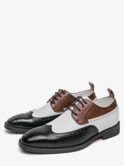 Chaussures habillées pour hommes bout rond talons bas couleurs contrastées derbies