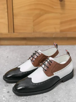 Chaussures habillées pour hommes bout rond talons bas couleurs contrastées derbies
