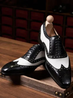 Chaussures habillées pour hommes à bout carré en cuir Brogue Oxford Chaussures de bal de mariage