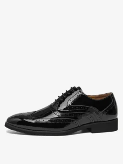 Chaussures habillées pour hommes bout rond doré lacets style Oxford