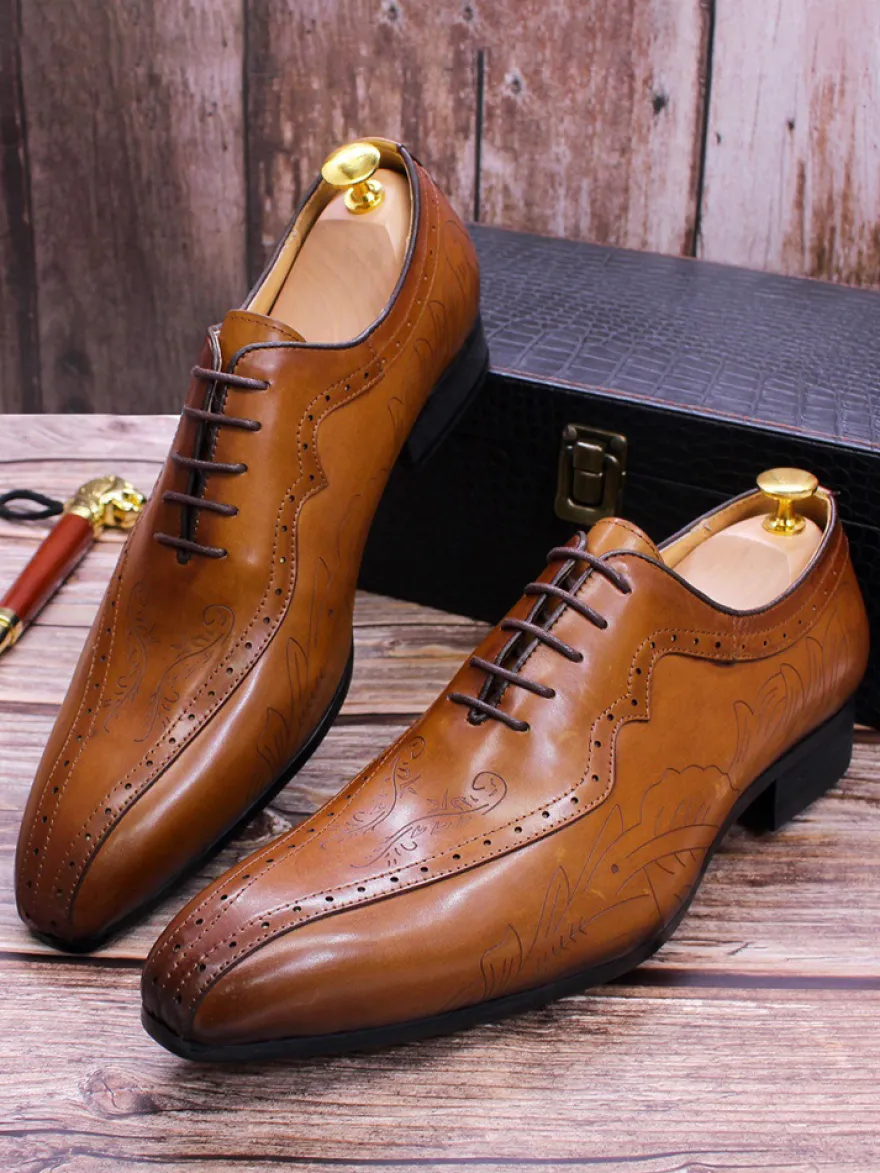 Chaussures habillées pour hommes richelieus à lacets en cuir véritable