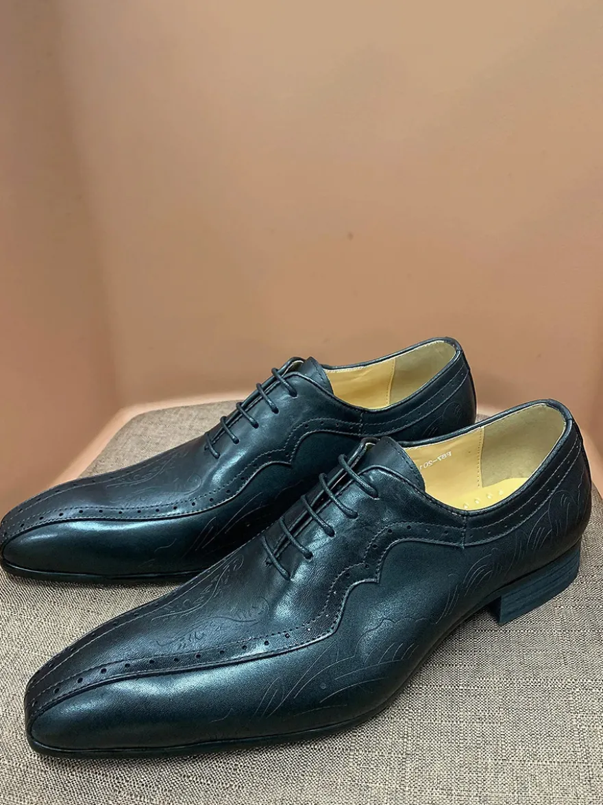 Chaussures habillées pour hommes richelieus à lacets en cuir véritable