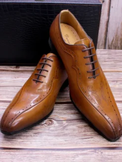 Chaussures habillées pour hommes richelieus à lacets en cuir véritable