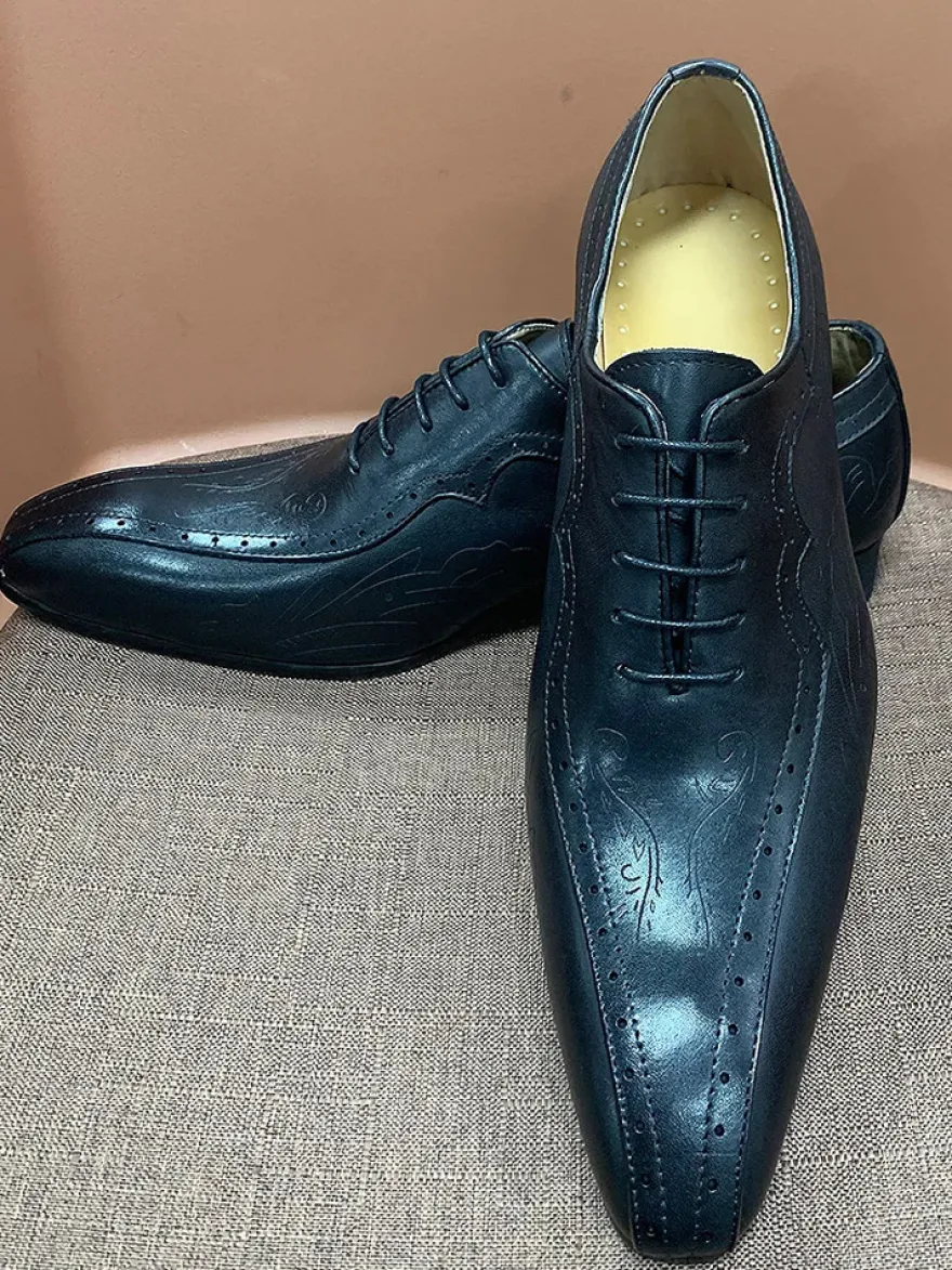 Chaussures habillées pour hommes richelieus à lacets en cuir véritable