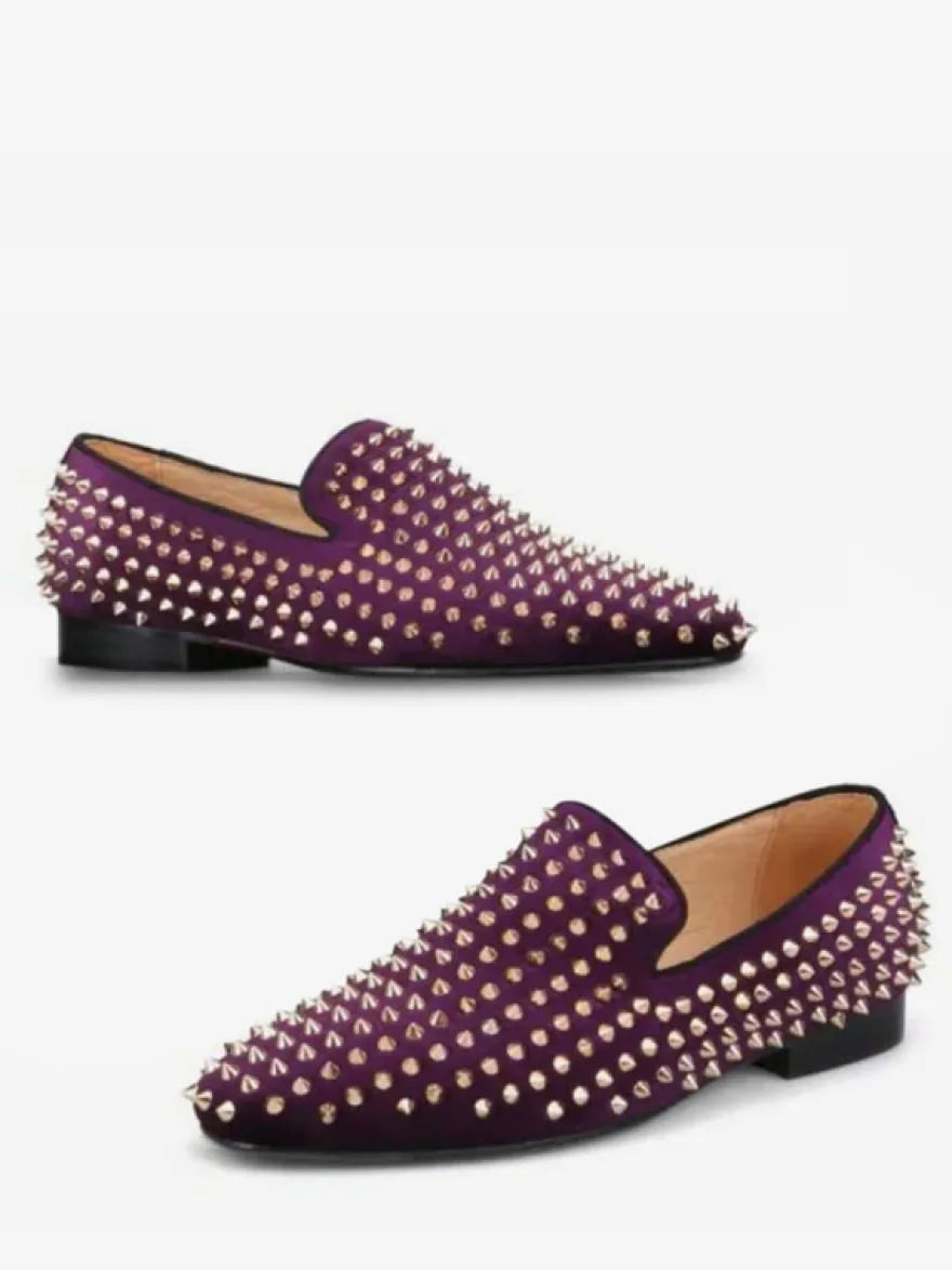 Chaussures habillées pour hommes Bout rond moderne Rivets Slip-On Micro Suede Upper
