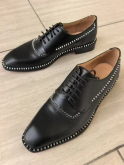 Chaussures habillées pour hommes bout carré noir strass lacets chaussures de mariage et de bal.