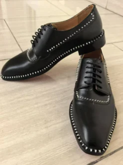 Chaussures habillées pour hommes bout carré noir strass lacets chaussures de mariage et de bal.