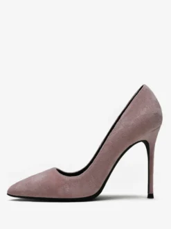 Chaussures habillées à talons aiguilles et bout pointu en daim à talons hauts rouges