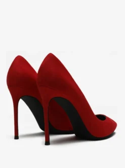 Chaussures habillées à talons aiguilles et bout pointu en daim à talons hauts rouges