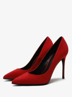 Chaussures habillées à talons aiguilles et bout pointu en daim à talons hauts rouges