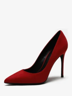 Chaussures habillées à talons aiguilles et bout pointu en daim à talons hauts rouges