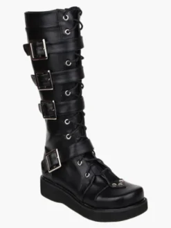 Chaussures Lolita Bottes de mode haut talon compensé plateforme en Synthétique noires avec boucles et sangles Déguisements Halloween