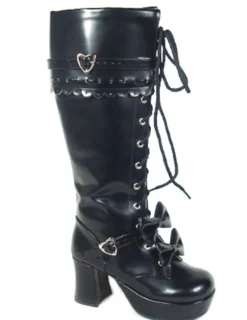 Chaussures Lolita Bottes à talons épais avec lacet et nœuds Déguisements Halloween