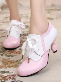 Chaussures Lolita classiques Roudn Toe Lace Up Synthétique Chaussures Lolita blanches Déguisements Halloween