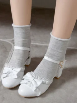 Chaussures Lolita douces arcs en cuir Synthétique talon épais Lolita pompes