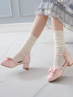 Chaussures Lolita douces arcs en cuir Synthétique talon épais Lolita pompes