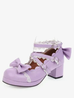 Chaussures lolita douces en cuir Synthétique avec nœud Déguisements Halloween