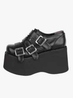 Chaussures Lolita gothiques Chaussures Lolita en cuir PU à lacets noirs