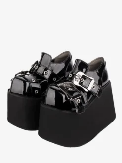 Chaussures Lolita gothiques Œillets noirs Escarpins Lolita à talons compensés en cuir PU