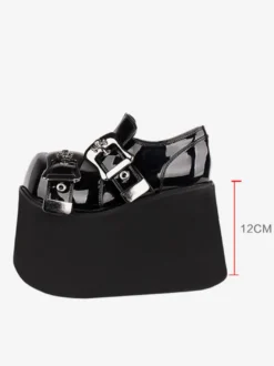 Chaussures Lolita gothiques Œillets noirs Escarpins Lolita à talons compensés en cuir PU