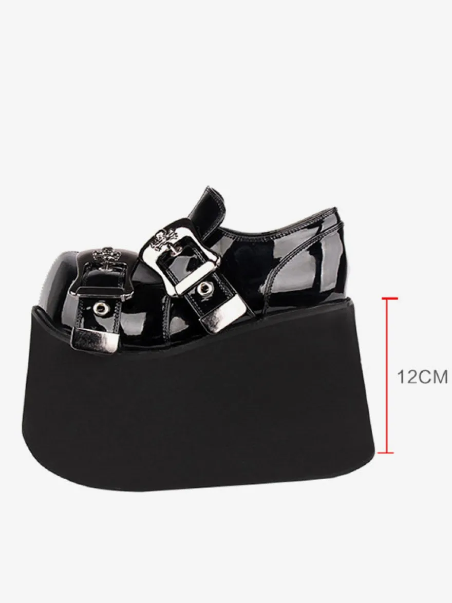 Chaussures Lolita gothiques Œillets noirs Escarpins Lolita à talons compensés en cuir PU