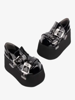 Chaussures Lolita gothiques Œillets noirs Escarpins Lolita à talons compensés en cuir PU