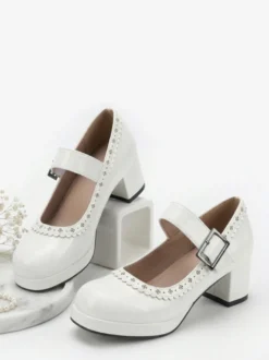 Chaussures Lolita Sweet à talons compensés en cuir verni avec nœuds roses