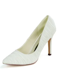 Chaussures mariage blanches en satin chaussures femme bout pointu à talon aiguille