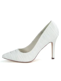 Chaussures mariage blanches en satin chaussures femme bout pointu à talon aiguille