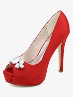 Chaussures mariée blanche en satin bout ouvert Chaussures femme cérémonie