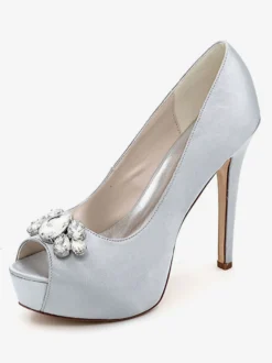Chaussures mariée blanche en satin bout ouvert Chaussures femme cérémonie
