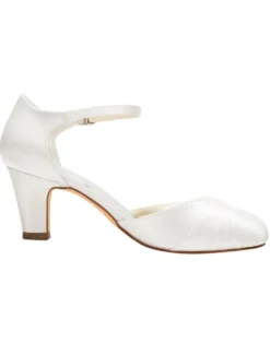 Chaussures mariée en fausse soie talon carré boucle métal réglable