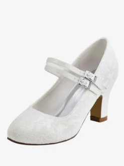 Chaussures mariée ivoire en PU décorées dentelles talon carré