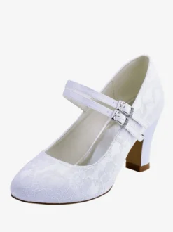 Chaussures mariée ivoire en PU décorées dentelles talon carré