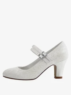 Chaussures mariée ivoire en PU décorées dentelles talon carré
