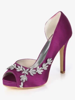 Chaussures mariée ivoire en satin bout ouvert talon haut