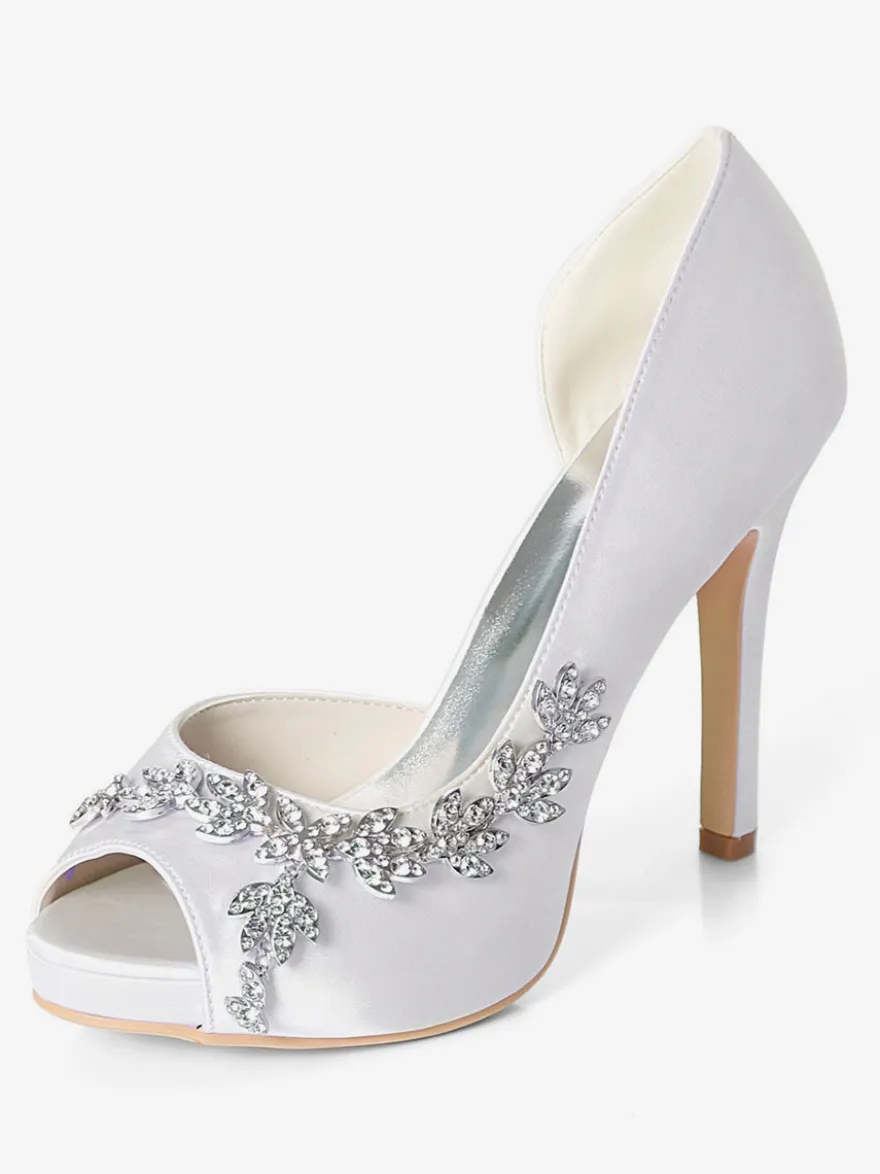 Chaussures mariée ivoire en satin bout ouvert talon haut