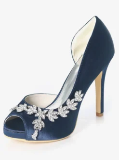 Chaussures mariée ivoire en satin bout ouvert talon haut