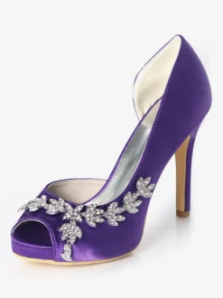 Chaussures mariée ivoire en satin bout ouvert talon haut