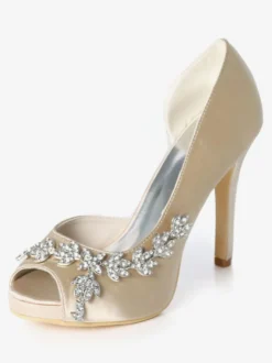 Chaussures mariée ivoire en satin bout ouvert talon haut