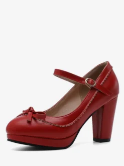 Chaussures Mary Jane roses à bout rond et talon chaton chaussures vintage