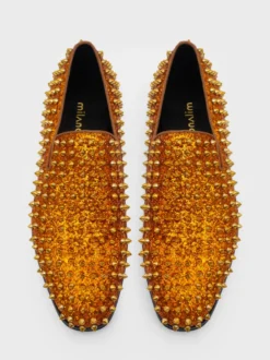 Chaussures Mocassins Pour Hommes Tissu À Paillettes Rivets Illustration Slip-On
