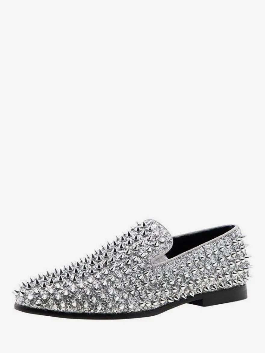 Chaussures Mocassins Pour Hommes Tissu À Paillettes Rivets Illustration Slip-On