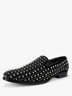 Chaussures Mocassins Pour Hommes Rivets Slip-on Bout Carré Tige En Micro Suède